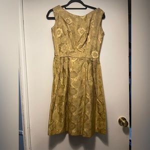 Stunning 1950s Vintage Gold Brocade Dress with Jacket with Bows Handmade
